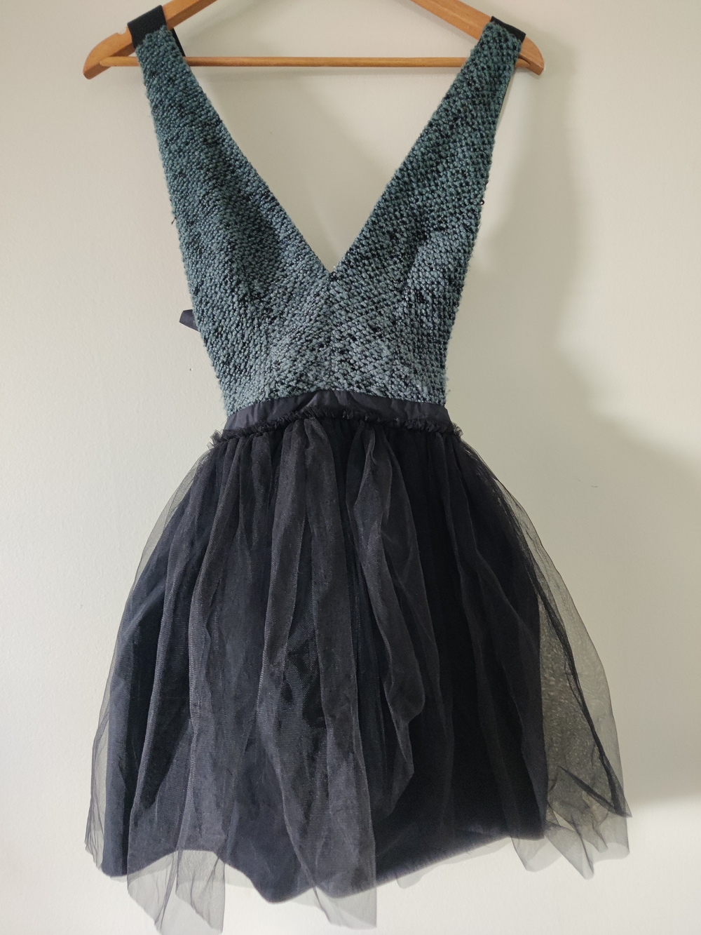 BCBGeneration Teal Textured V-Bodice with Black Tulle Skirt